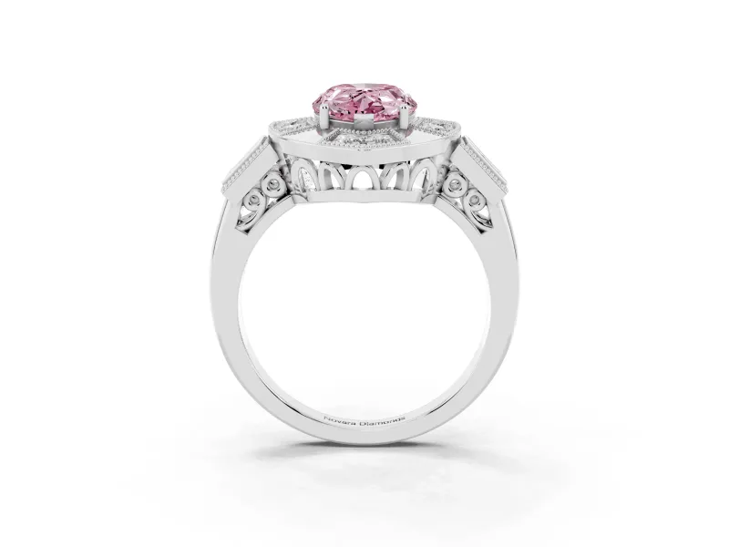 Pear-Shaped Milgrain Sectioned Halo Engagement Ring Setting for a Fancy Pink Lab-Grown Diamond | Platinum