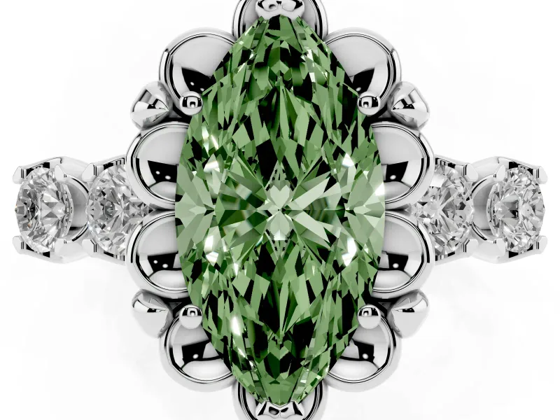 Marquise Floral Engagement Ring Setting for a Fancy Green Lab-Grown Diamond | Petal Frame | Platinum