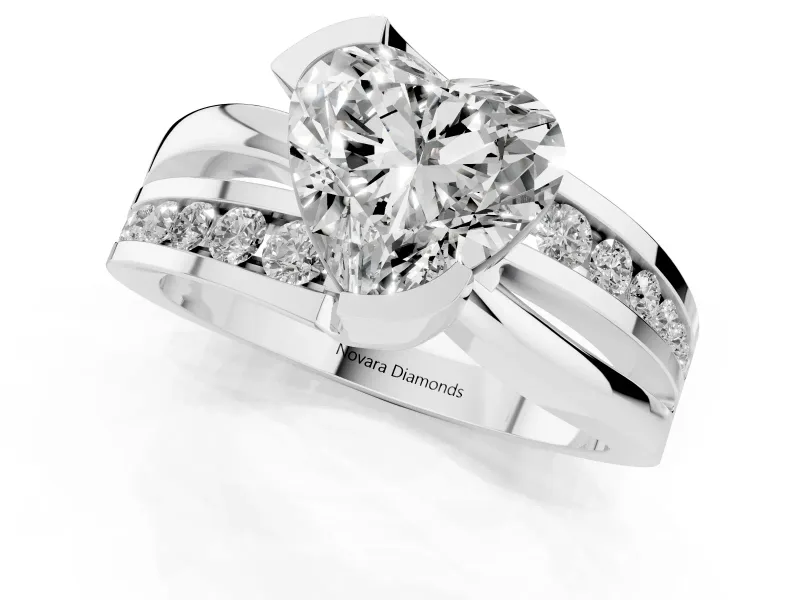Heart-Shaped Graduated Channel Bypass Engagement Ring Setting | Split Shank | Platinum
