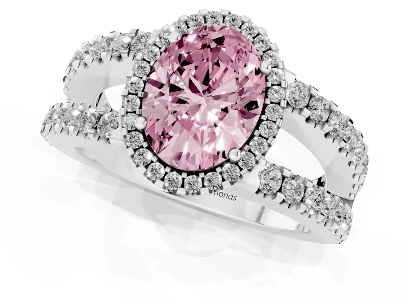Oval Halo Split Shank Engagement Ring Setting for a Fancy Pink Lab-Grown Diamond | Platinum