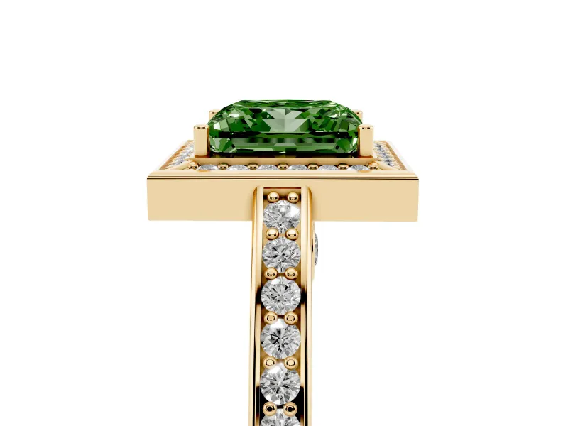 Princess Cut Sectioned Halo Engagement Ring Setting for a Fancy Green Lab-Grown Diamond | Yellow Gold