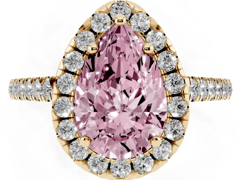 Pear-Shaped Raised Halo Engagement Ring Setting for a Fancy Pink Lab-Grown Diamond | Yellow Gold