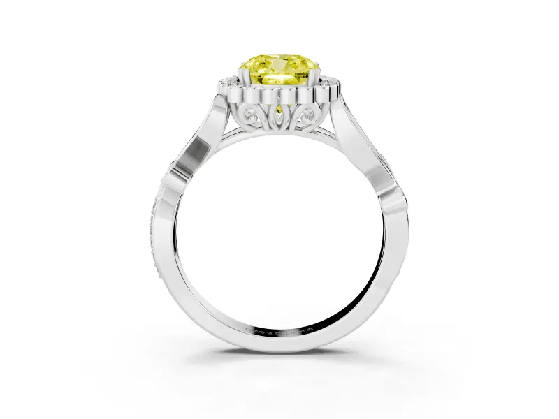 Cushion Cut Leaf Halo Engagement Ring Setting for a Fancy Yellow Lab-Grown Diamond | Platinum