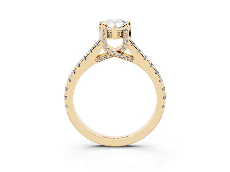 Pear-Shaped Hidden Halo Pave Engagement Ring Setting | Claw Prongs | Yellow Gold