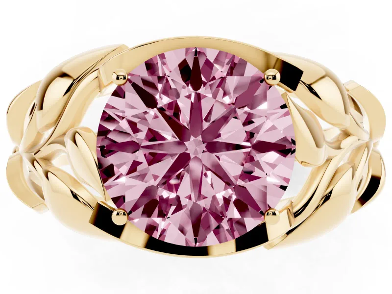 Round Leaf Bypass Engagement Ring Setting for a Fancy Pink Lab-Grown Diamond | Yellow Gold