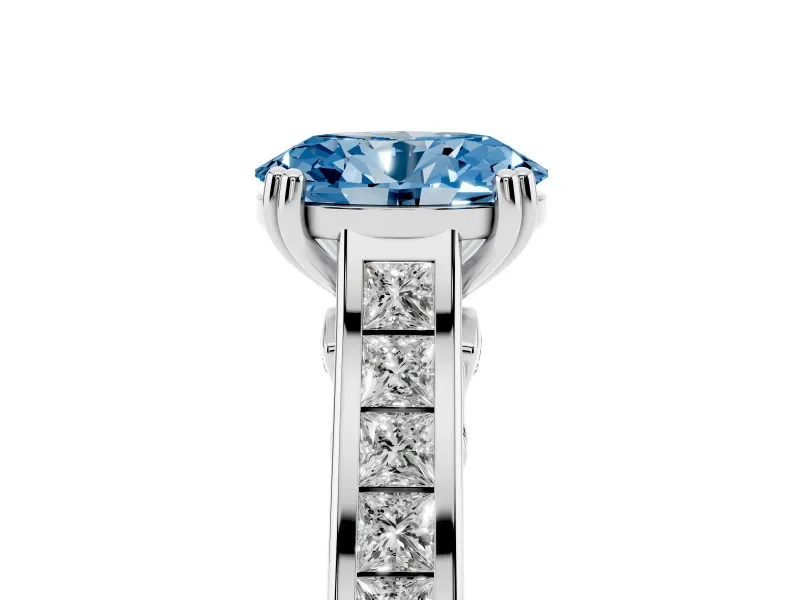 Oval Cathedral Channel Set Engagement Ring Setting for a Fancy Blue Lab-Grown Diamond | Double Claw Prongs | White Gold