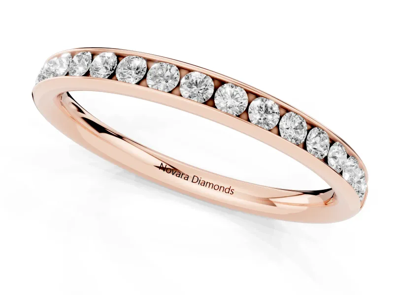 Round Diamond Everyday Comfort Fit Band Set in Rose gold with Aligned Channel Row