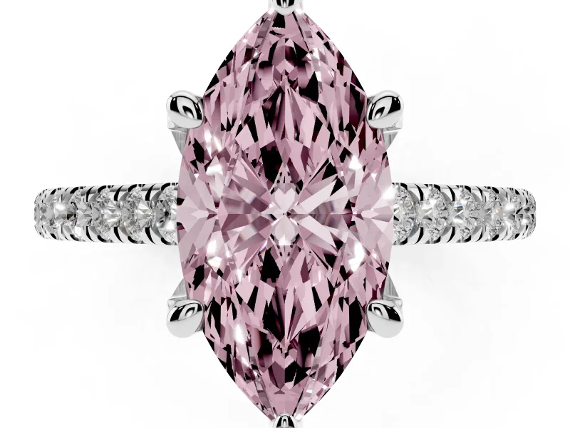Marquise Hidden Halo Pave Engagement Ring Setting for a Fancy Pink Lab-Grown Diamond | Claw Prongs | Sterling Silver