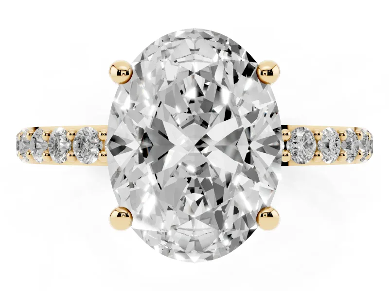 8 Carat Oval Lab-Grown Diamond Solitaire Engagement Ring | Pavé Shoulders | Yellow Gold