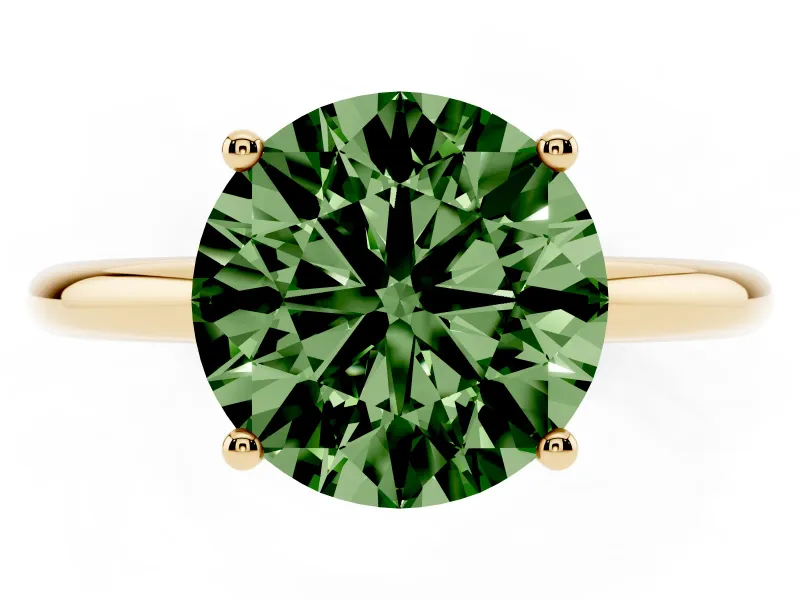 Round Micro-Prong Hidden Halo Engagement Ring Setting for a Fancy Green Lab-Grown Diamond | Plain Band | Yellow Gold