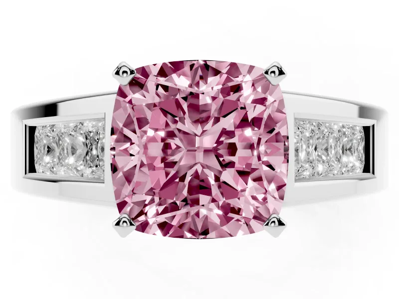 Cushion Cut Channel-Set Engagement Ring Setting for a Fancy Pink Lab-Grown Diamond | Platinum