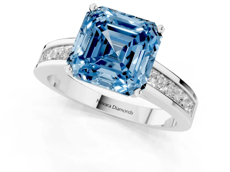 Asscher Cut Channel Engagement Ring Setting for a Fancy Blue Lab-Grown Diamond | Sterling Silver