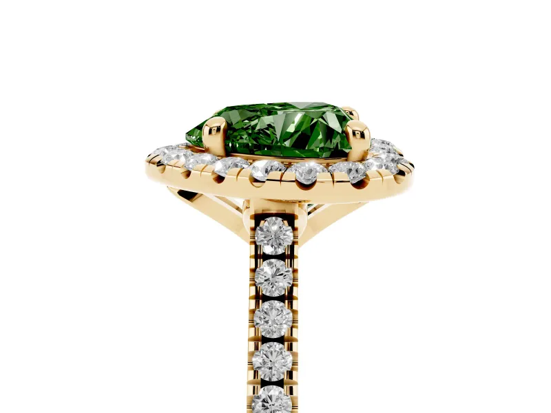 Heart-Shaped Halo Engagement Ring Setting for a Fancy Green Lab-Grown Diamond | Tapered Band | Yellow Gold
