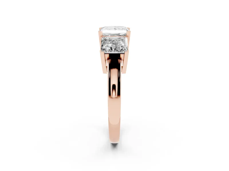 Princess Cut Three Stone Engagement Ring Setting | Large Side Stones | Rose Gold