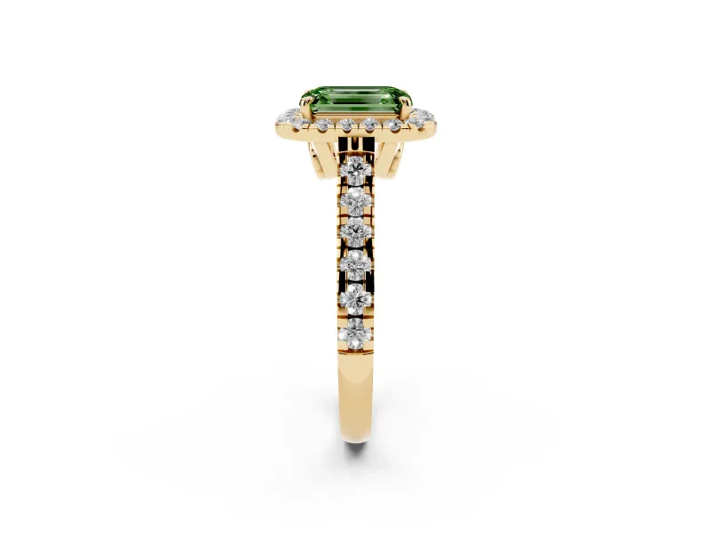 Emerald Cut Accented Halo Engagement Ring Setting for a Fancy Green Lab-Grown Diamond | Yellow Gold