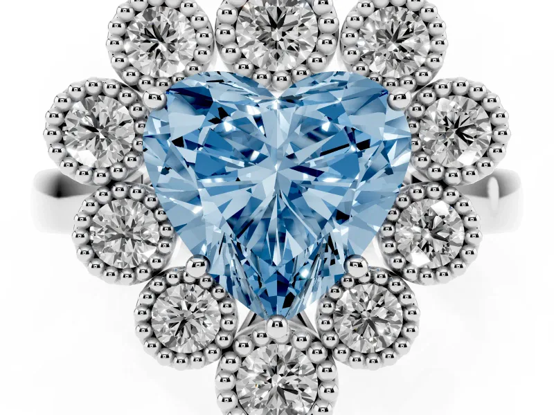 Heart-Shaped Halo Engagement Ring Setting for a Fancy Blue Lab-Grown Diamond | Sterling Silver - Design NV-24775