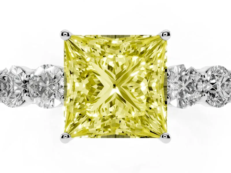 Princess Cut Close Set Five Stone Engagement Ring Setting for a Fancy Yellow Lab-Grown Diamond | Sterling Silver