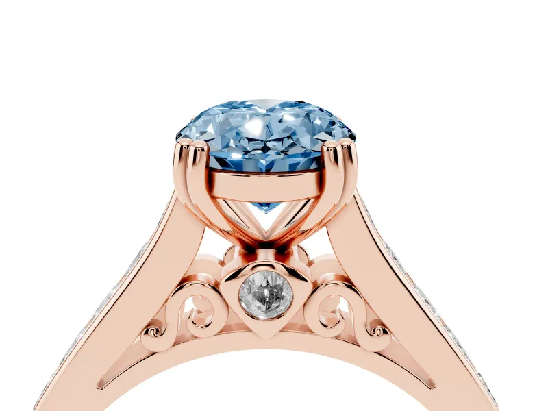Oval Cathedral Channel Set Engagement Ring Setting for a Fancy Blue Lab-Grown Diamond | Double Claw Prongs | Rose Gold