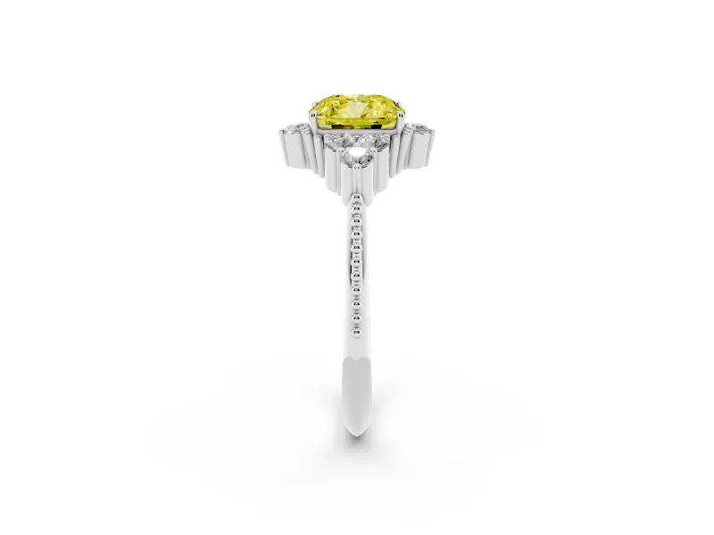 Cushion Cut Cluster Engagement Ring Setting for a Fancy Yellow Lab-Grown Diamond | Beaded Edges | Sterling Silver
