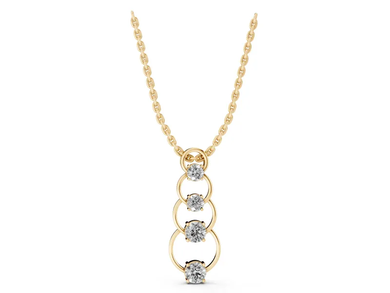 Round Lab-Grown Diamond Linked Circle Drop Pendant Necklace | Plain Wire | Yellow Gold