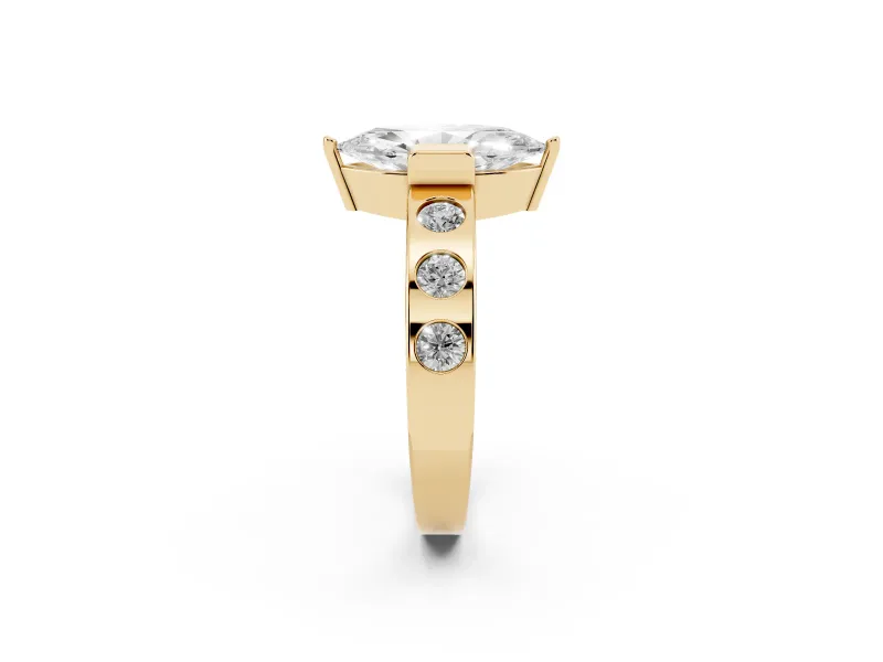 Marquise Tension Style Engagement Ring Setting | Flush Set Accents | Yellow Gold