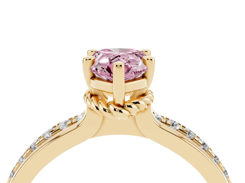 Pear-Shaped Channel Set Engagement Ring Setting for a Fancy Pink Lab-Grown Diamond | Rope Collar | Yellow Gold