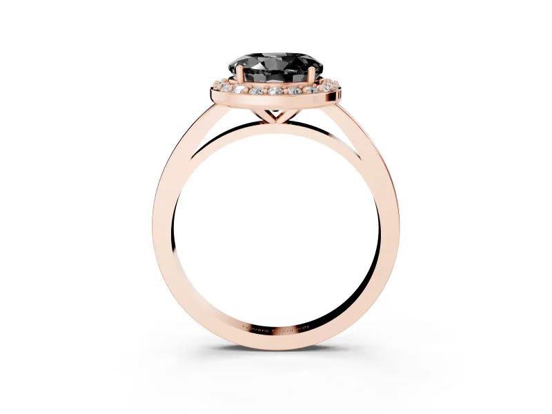 Fancy Black Round Cut Diamond Halo Ring Set in Rose gold with Solitaire Band and Prong Setting