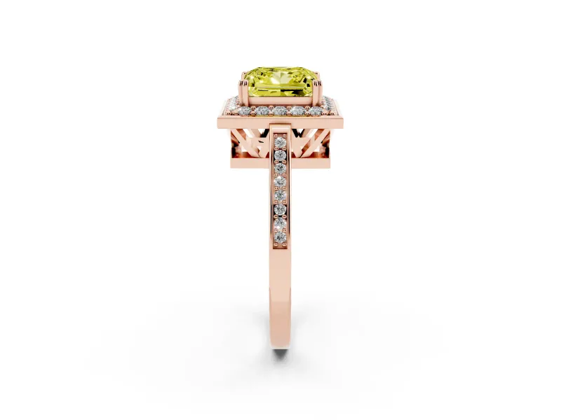 Princess Cut Halo Engagement Ring Setting for a Fancy Yellow Lab-Grown Diamond | Polished Halo Rim | Rose Gold