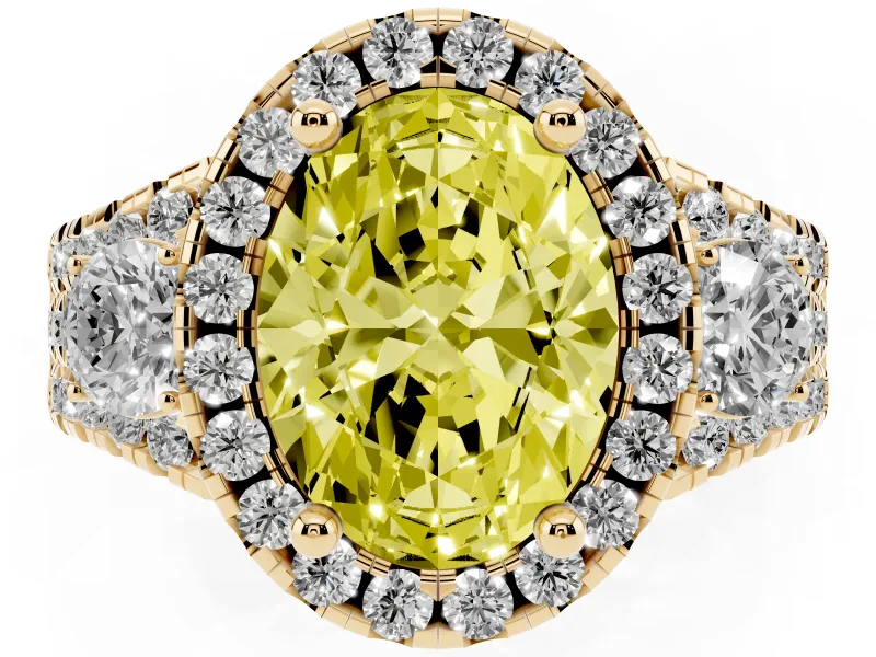 Oval Halo Split Shank Engagement Ring Setting for a Fancy Yellow Lab-Grown Diamond | Round Side Stones | Yellow Gold