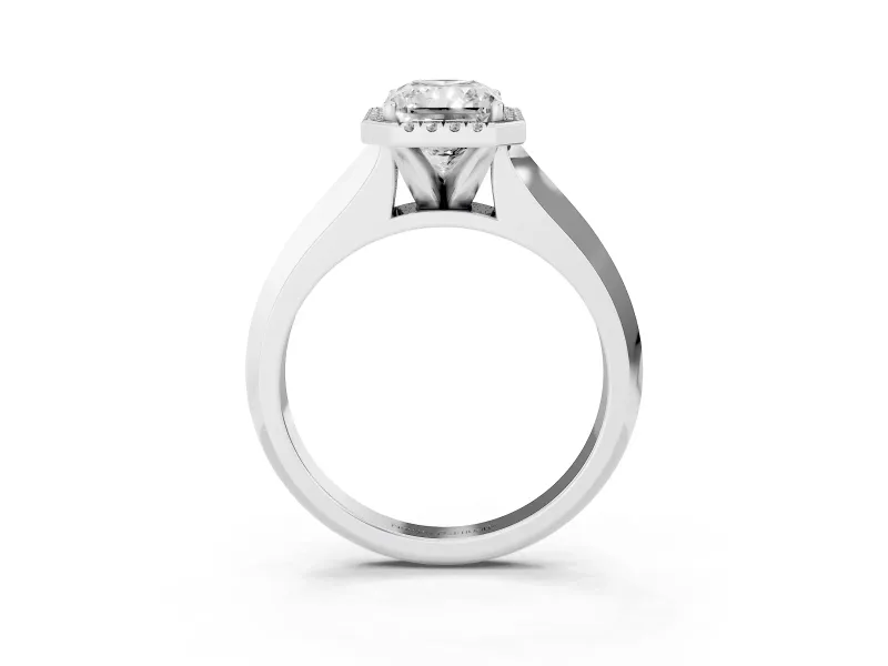 Radiant Cut Diamond Halo Ring Set in Silver with Cathedral Band and Prong Setting