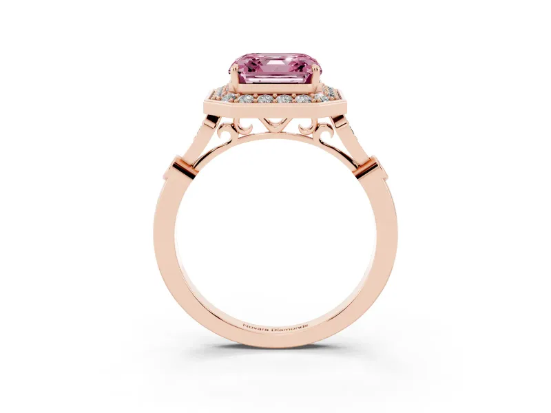 Asscher Cut Halo Engagement Ring Setting for a Fancy Pink Lab-Grown Diamond | Bezel Station Shoulders | Rose Gold