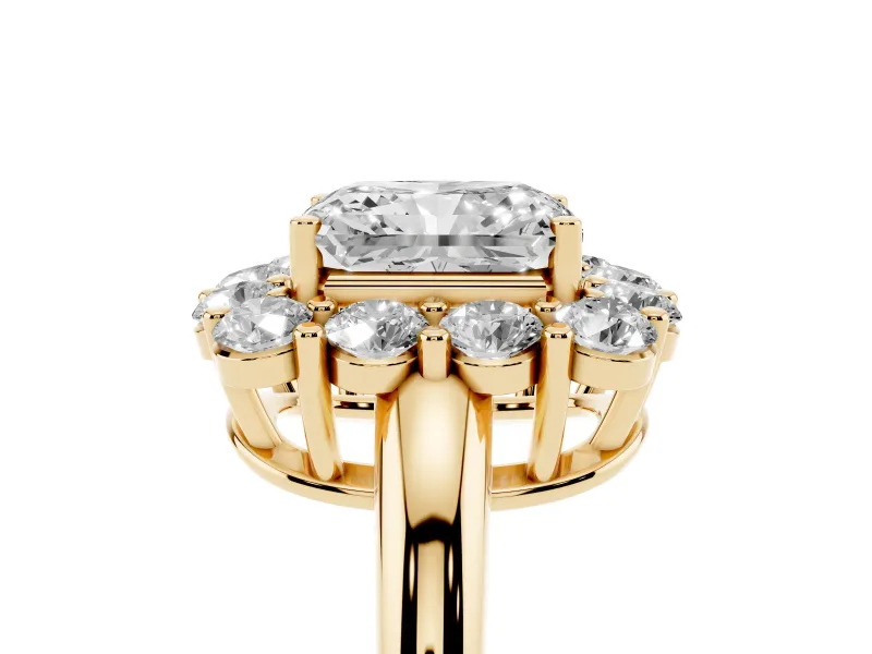 Radiant Cut Cluster Halo Engagement Ring Setting | Large Round Accents | Yellow Gold