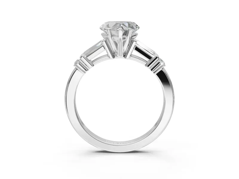 Heart-Shaped Tapered Baguette Engagement Ring Setting | Bar Set Sides | White Gold