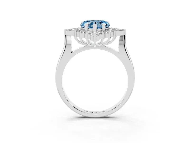Fancy Blue Heart Cut Diamond Cluster Halo Ring Set in Silver with Marquise and Round Accents