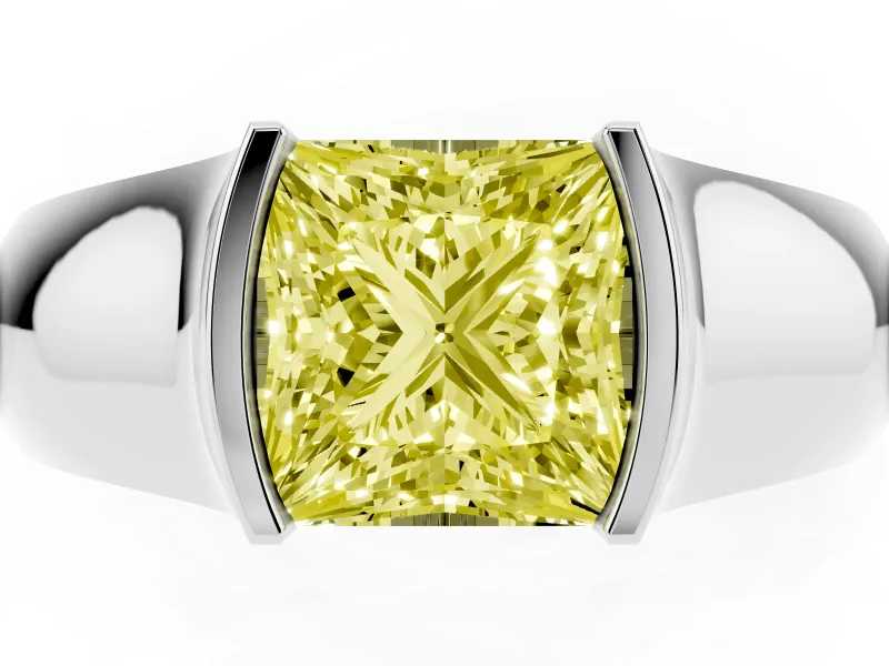Princess Cut Half Bezel Solitaire Engagement Ring Setting for a Fancy Yellow Lab-Grown Diamond | Wide Band | Platinum