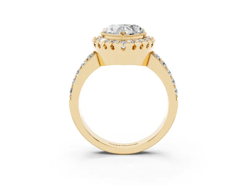 Heart-Shaped Vintage Milgrain Halo Engagement Ring Setting | Pierced Gallery | Yellow Gold