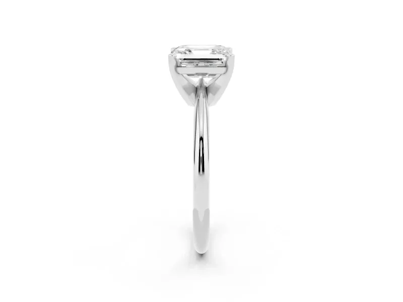 Asscher Cut Diamond Solitaire Ring Set in White gold with Prong Setting on a Plain Round Band