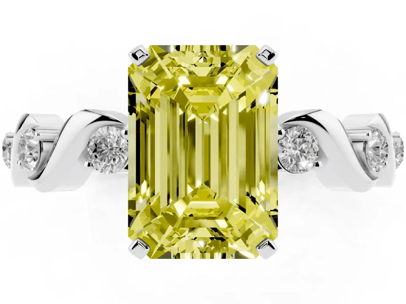 Emerald Cut Twisted Engagement Ring Setting for a Fancy Yellow Lab-Grown Diamond | Sterling Silver - Design NV-24451