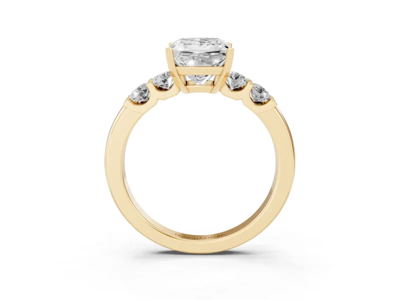 Princess Cut Five Stone Engagement Ring Setting | Prong-Set Side Stones | Yellow Gold