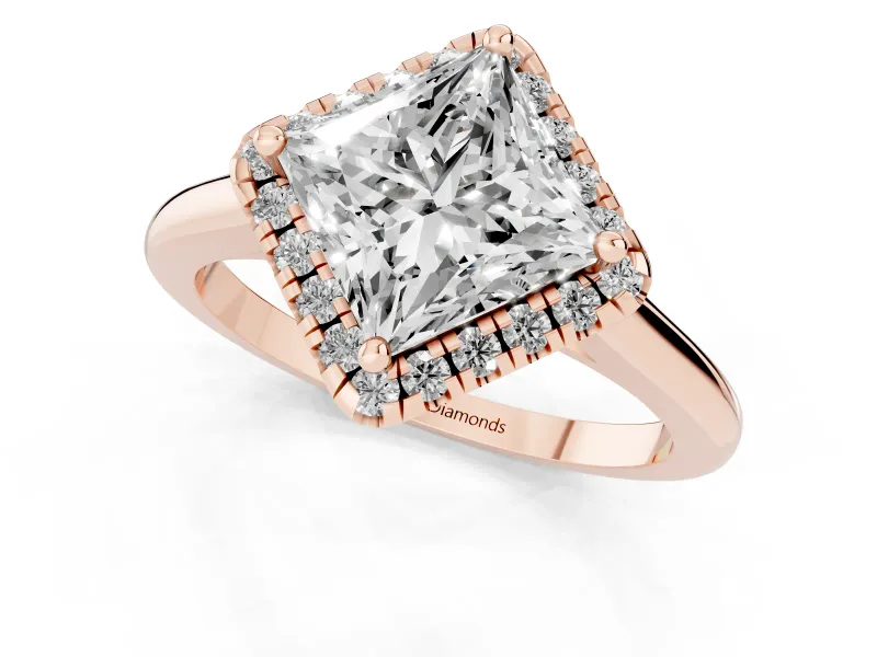 Princess Cut Halo Engagement Ring Setting | Plain Polished Band | Rose Gold