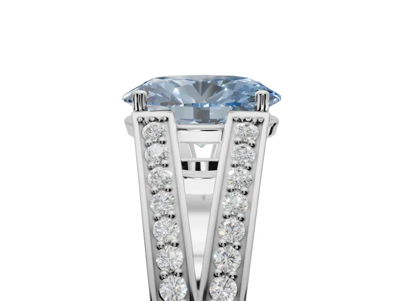 Oval Split Shank Pavé Engagement Ring Setting for a Fancy Blue Lab-Grown Diamond | Sterling Silver