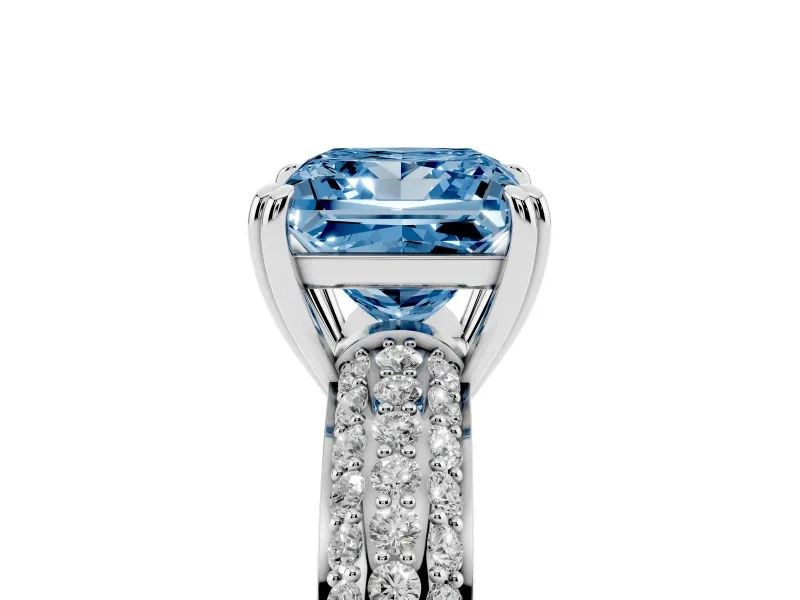 Princess Cut Three Row Pave Engagement Ring Setting for a Fancy Blue Lab-Grown Diamond | White Gold