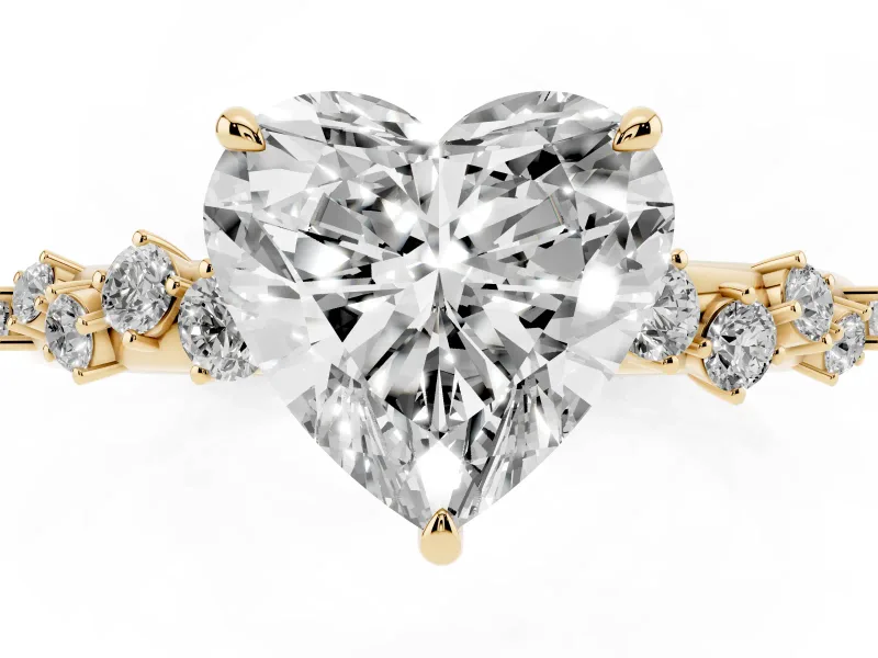 Heart-Shaped Solitaire Engagement Ring Setting | Graduated Scattered Accents | Yellow Gold