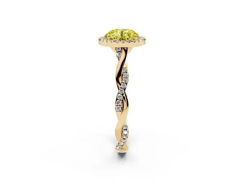 Round Twist Halo Engagement Ring Setting for a Fancy Yellow Lab-Grown Diamond | Yellow Gold