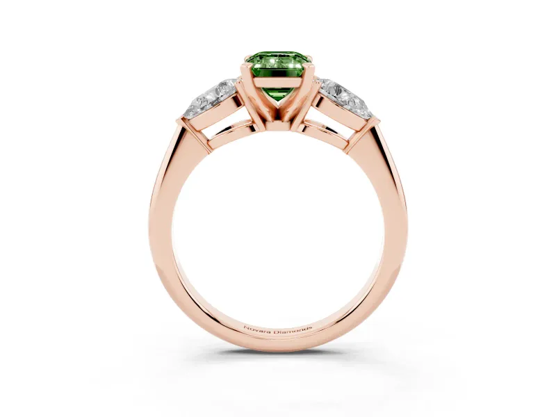Emerald Cut 3-Stone Engagement Ring Setting for a Fancy Green Lab-Grown Diamond | Rose Gold
