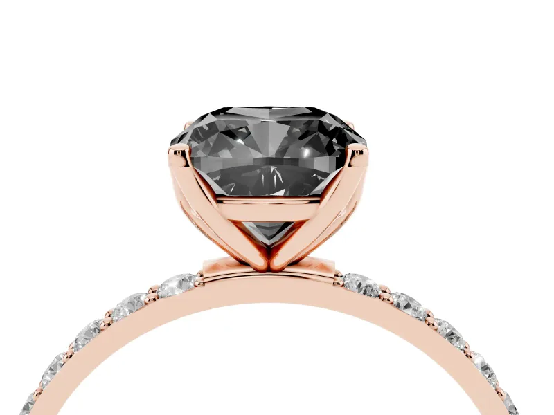Cushion Cut Pavé Solitaire Engagement Ring Setting for a Black Center | Slim Band | Rose Gold
