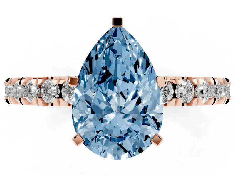 Pear-Shaped Pavé Solitaire Engagement Ring Setting for a Fancy Blue Lab-Grown Diamond | Rose Gold