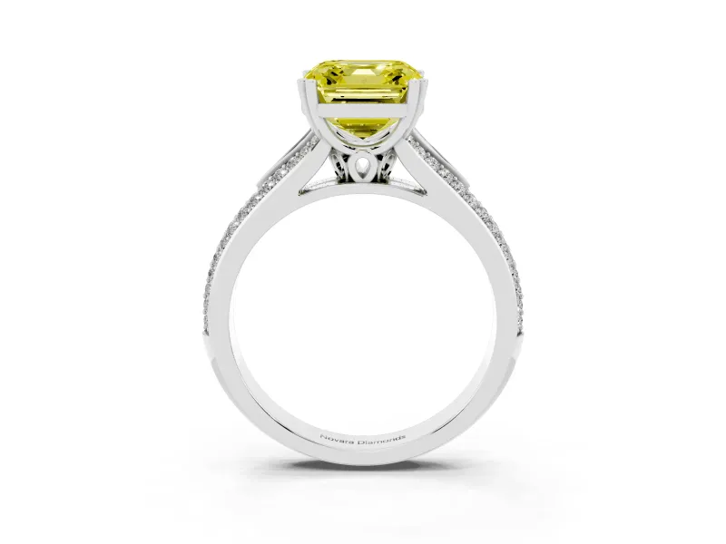 Asscher Cut Split Shank Engagement Ring Setting for a Fancy Yellow Lab-Grown Diamond | Pave Band | Sterling Silver