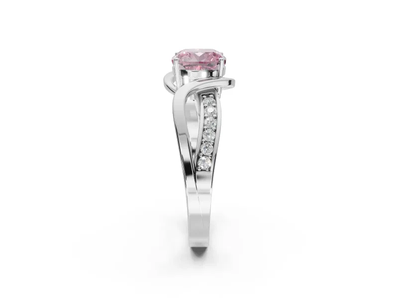 Cushion Cut Bypass Solitaire Engagement Ring Setting for a Fancy Pink Lab-Grown Diamond | Pavé Strands | Platinum