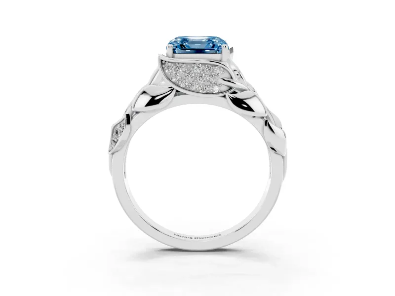 Asscher Cut Leaf Bypass Engagement Ring Setting for a Fancy Blue Lab-Grown Diamond | Sterling Silver